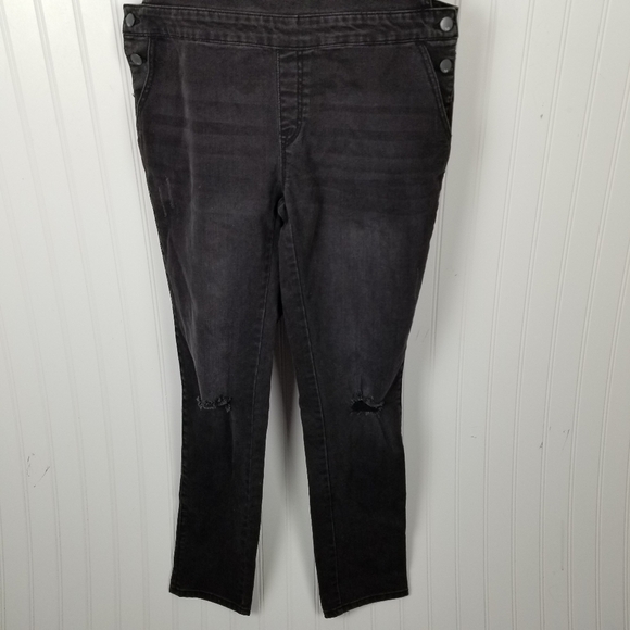 Massimo Womens Black Denim Overalls Size Medium Distressed Skinny Leg Stretch - Picture 4 of 13